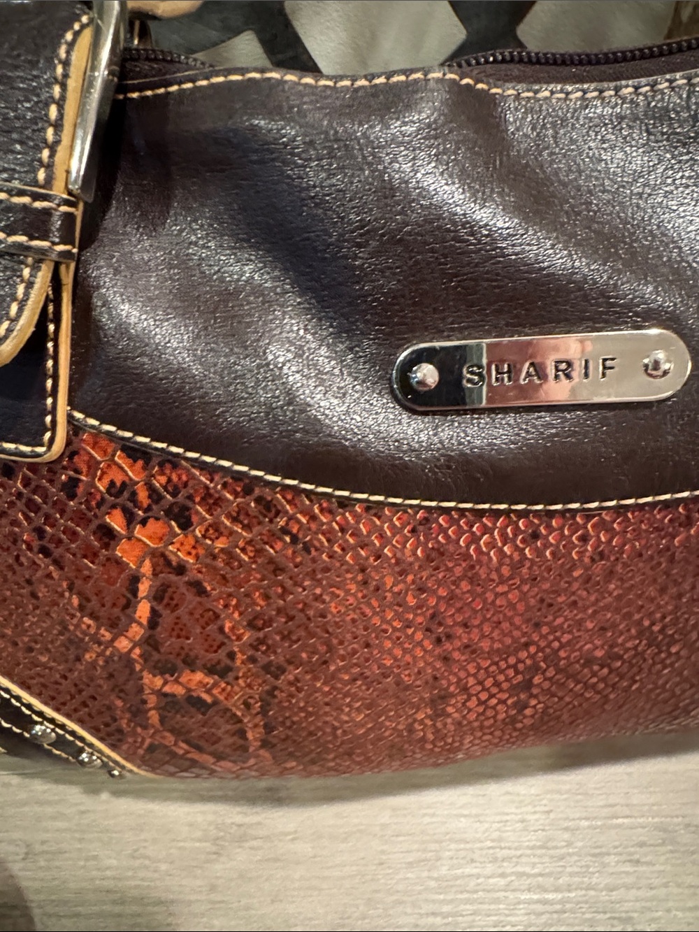 Sharif Brown & Dark Brown Snake-Print Shoulder Bag - Picture 2 of 8
